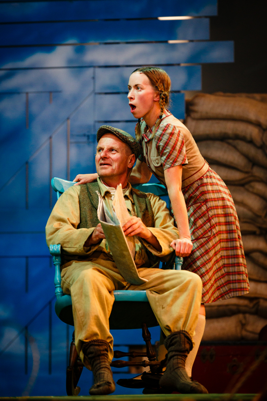 946: The Amazing Story of Adolphus Tips at The Wallis. Pictured (l to r): Mike Shepherd (Grandpa) and Katy Owen (Lily). Photo by Steve Tanner.